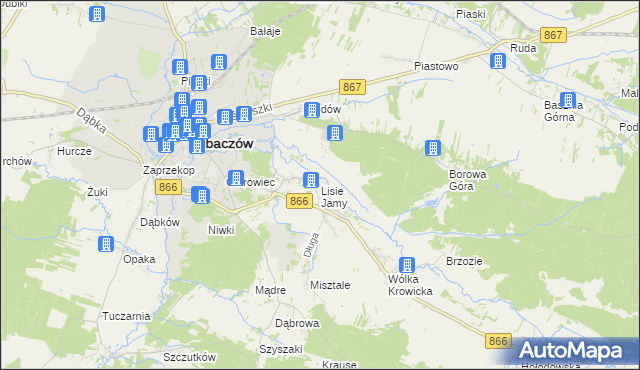mapa Lisie Jamy gmina Lubaczów, Lisie Jamy gmina Lubaczów na mapie Targeo