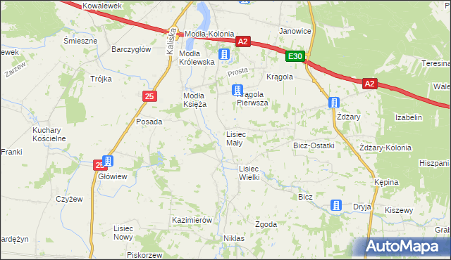 mapa Lisiec Mały, Lisiec Mały na mapie Targeo