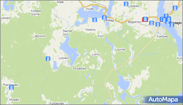 mapa Lisiny gmina Mikołajki, Lisiny gmina Mikołajki na mapie Targeo