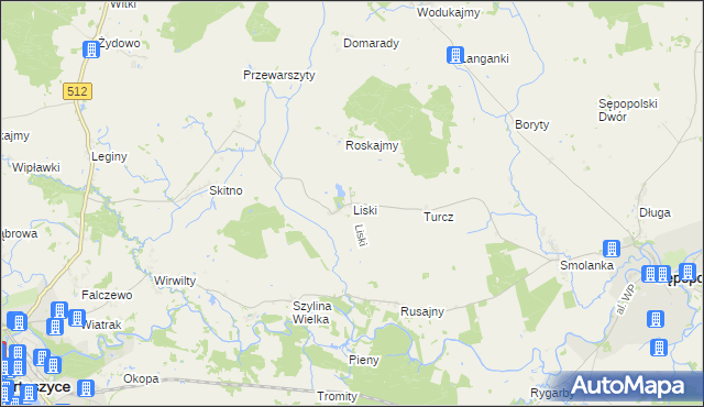 mapa Liski gmina Sępopol, Liski gmina Sępopol na mapie Targeo