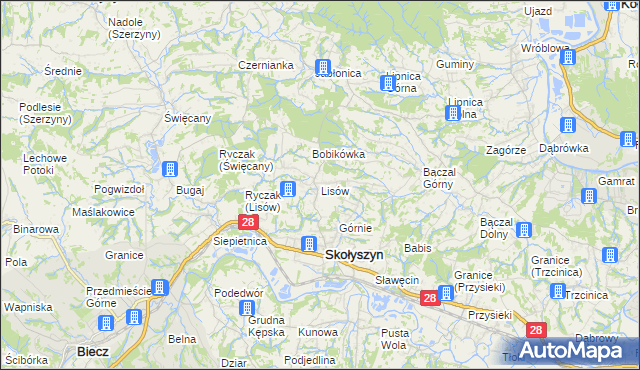 mapa Lisów gmina Skołyszyn, Lisów gmina Skołyszyn na mapie Targeo