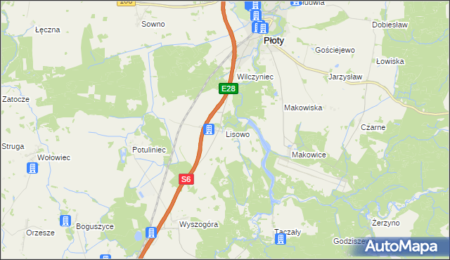 mapa Lisowo gmina Płoty, Lisowo gmina Płoty na mapie Targeo