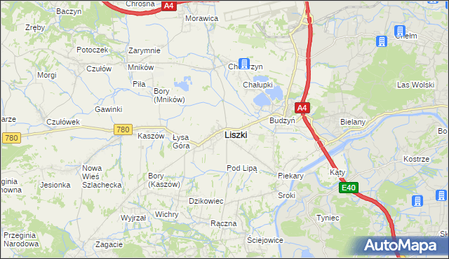 mapa Liszki powiat krakowski, Liszki powiat krakowski na mapie Targeo