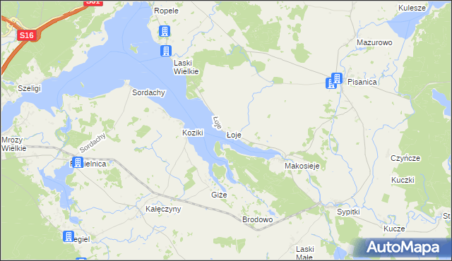 mapa Łoje gmina Kalinowo, Łoje gmina Kalinowo na mapie Targeo