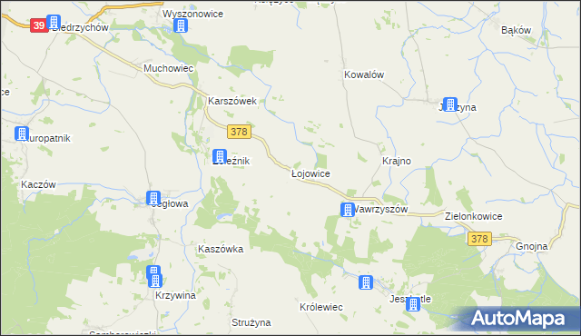 mapa Łojowice gmina Wiązów, Łojowice gmina Wiązów na mapie Targeo