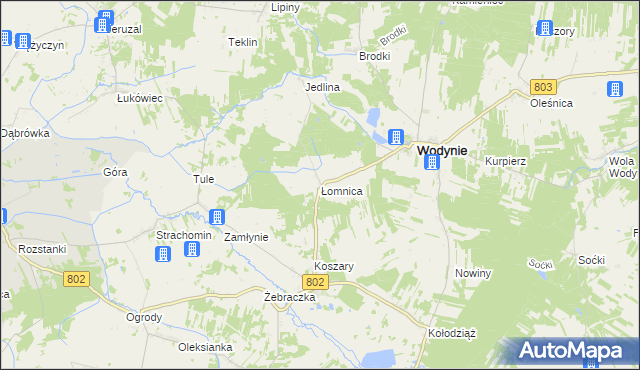 mapa Łomnica gmina Wodynie, Łomnica gmina Wodynie na mapie Targeo