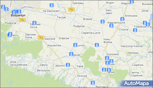 mapa Łomno gmina Pawłów, Łomno gmina Pawłów na mapie Targeo