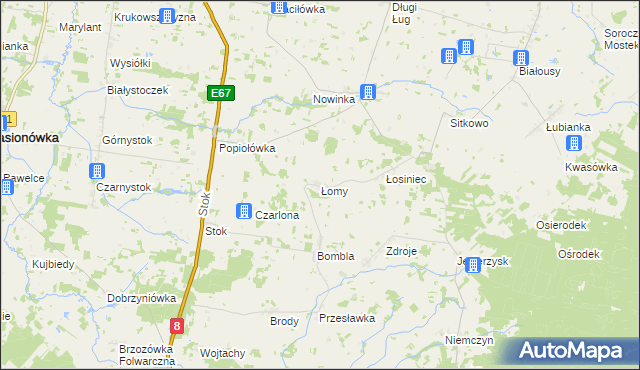 mapa Łomy gmina Korycin, Łomy gmina Korycin na mapie Targeo