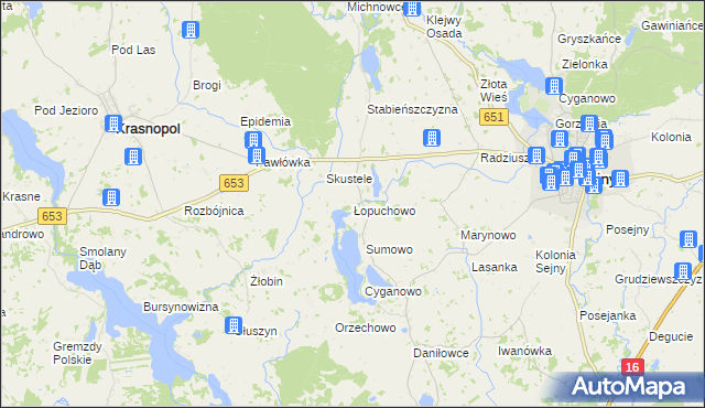 mapa Łopuchowo gmina Krasnopol, Łopuchowo gmina Krasnopol na mapie Targeo