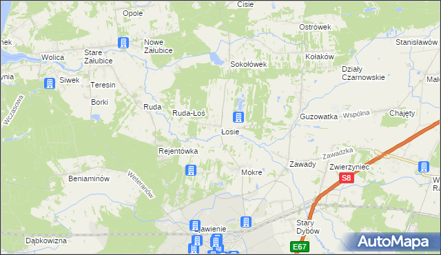 mapa Łosie gmina Radzymin, Łosie gmina Radzymin na mapie Targeo