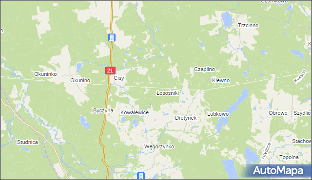 mapa Łosośniki gmina Miastko, Łosośniki gmina Miastko na mapie Targeo