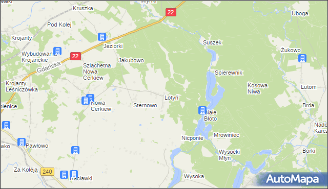 mapa Lotyń gmina Chojnice, Lotyń gmina Chojnice na mapie Targeo