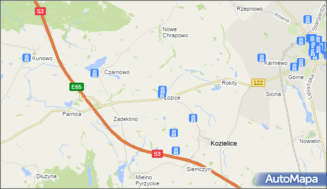 mapa Łozice gmina Kozielice, Łozice gmina Kozielice na mapie Targeo