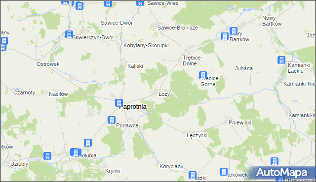 mapa Łozy gmina Paprotnia, Łozy gmina Paprotnia na mapie Targeo