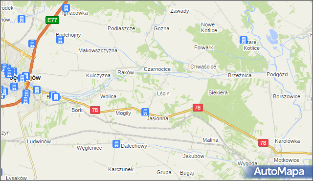 mapa Lścin, Lścin na mapie Targeo