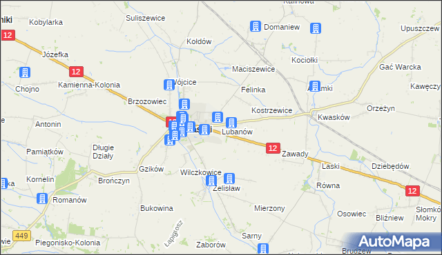 mapa Lubanów gmina Błaszki, Lubanów gmina Błaszki na mapie Targeo