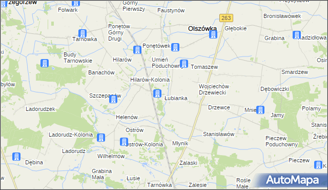 mapa Łubianka gmina Olszówka, Łubianka gmina Olszówka na mapie Targeo