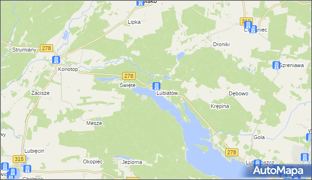 mapa Lubiatów gmina Sława, Lubiatów gmina Sława na mapie Targeo
