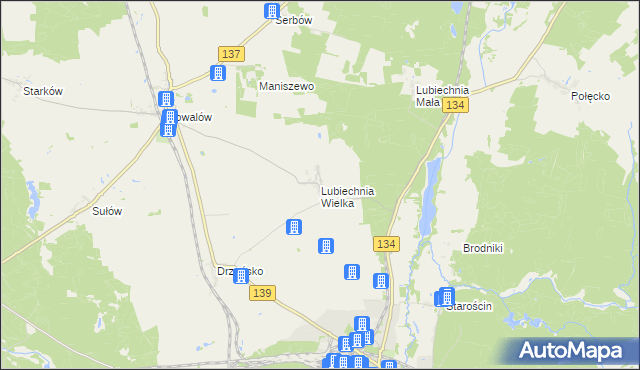 mapa Lubiechnia Wielka, Lubiechnia Wielka na mapie Targeo