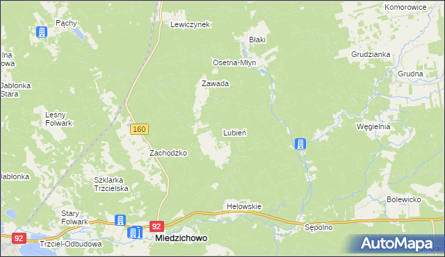 mapa Lubień gmina Miedzichowo, Lubień gmina Miedzichowo na mapie Targeo