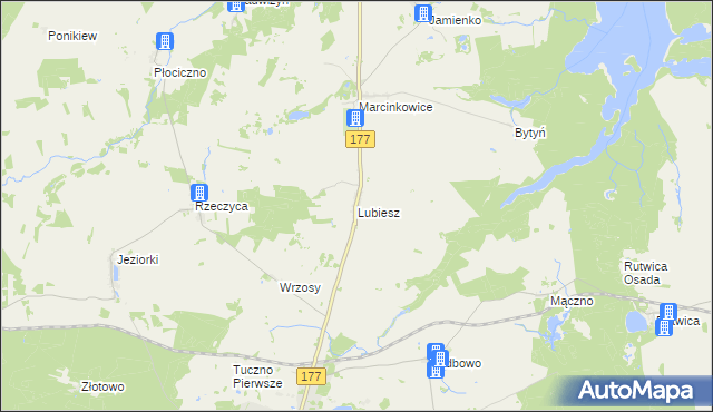 mapa Lubiesz gmina Tuczno, Lubiesz gmina Tuczno na mapie Targeo