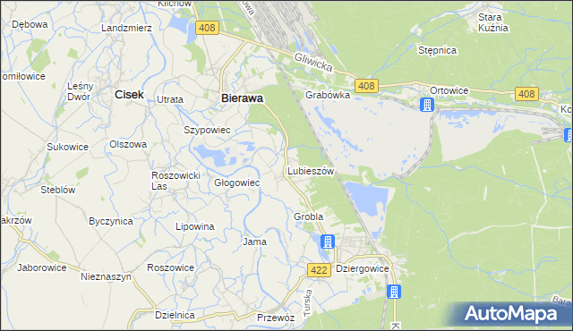 mapa Lubieszów gmina Bierawa, Lubieszów gmina Bierawa na mapie Targeo