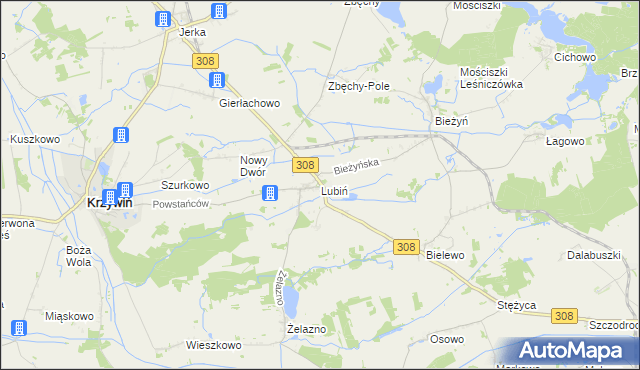 mapa Lubiń gmina Krzywiń, Lubiń gmina Krzywiń na mapie Targeo