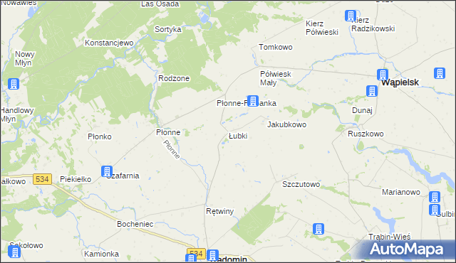 mapa Łubki gmina Radomin, Łubki gmina Radomin na mapie Targeo