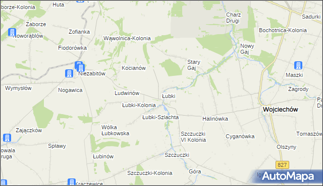 mapa Łubki gmina Wojciechów, Łubki gmina Wojciechów na mapie Targeo