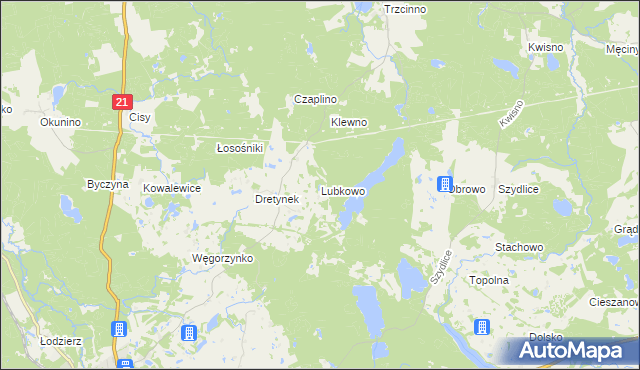 mapa Lubkowo gmina Miastko, Lubkowo gmina Miastko na mapie Targeo