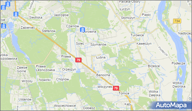 mapa Łubna gmina Góra Kalwaria, Łubna gmina Góra Kalwaria na mapie Targeo