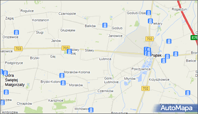 mapa Łubnica gmina Piątek, Łubnica gmina Piątek na mapie Targeo