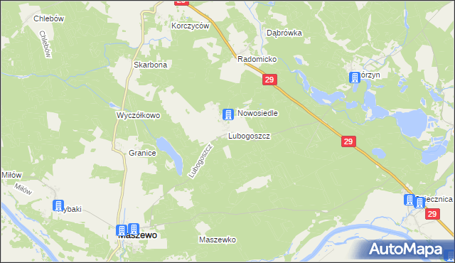 mapa Lubogoszcz gmina Maszewo, Lubogoszcz gmina Maszewo na mapie Targeo