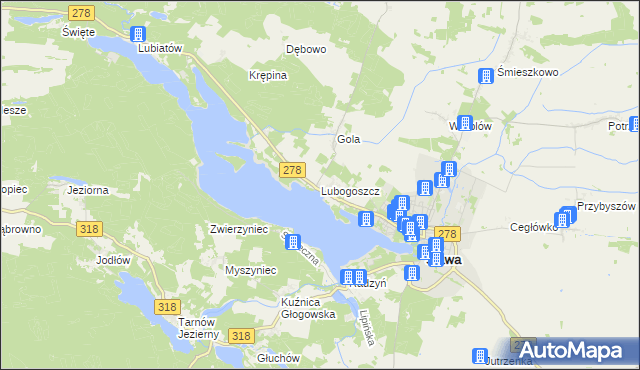 mapa Lubogoszcz gmina Sława, Lubogoszcz gmina Sława na mapie Targeo