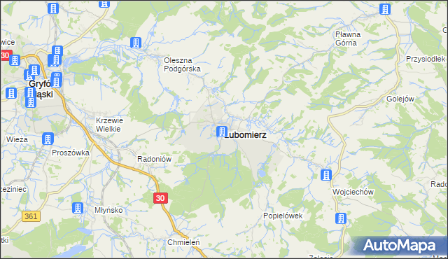 mapa Lubomierz powiat lwówecki, Lubomierz powiat lwówecki na mapie Targeo