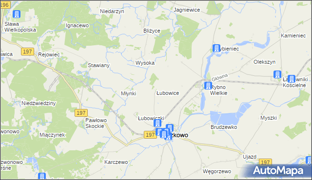 mapa Łubowice gmina Kiszkowo, Łubowice gmina Kiszkowo na mapie Targeo