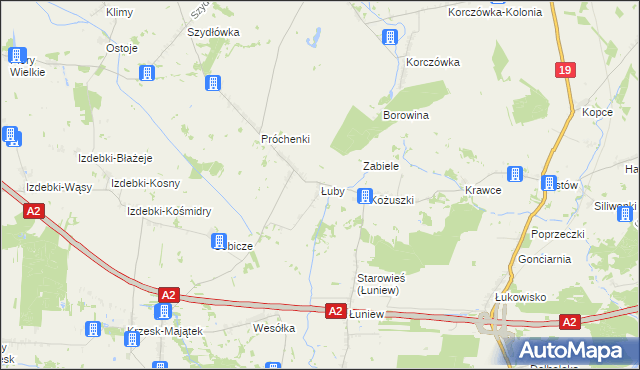 mapa Łuby gmina Międzyrzec Podlaski, Łuby gmina Międzyrzec Podlaski na mapie Targeo