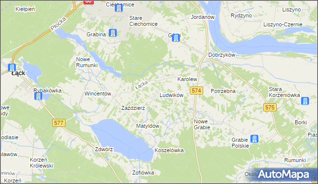 mapa Ludwików gmina Gąbin, Ludwików gmina Gąbin na mapie Targeo