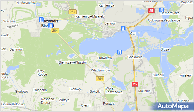 mapa Ludwików gmina Kazimierz Biskupi, Ludwików gmina Kazimierz Biskupi na mapie Targeo