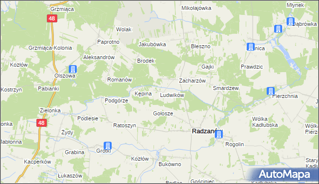 mapa Ludwików gmina Radzanów, Ludwików gmina Radzanów na mapie Targeo