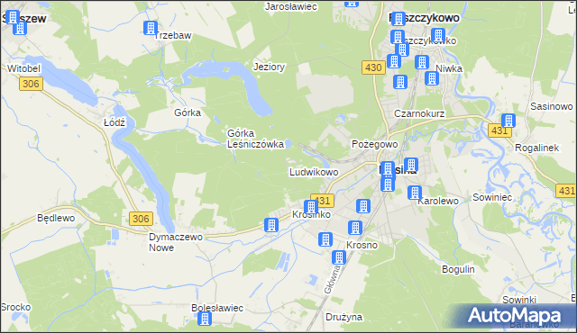 mapa Ludwikowo gmina Mosina, Ludwikowo gmina Mosina na mapie Targeo