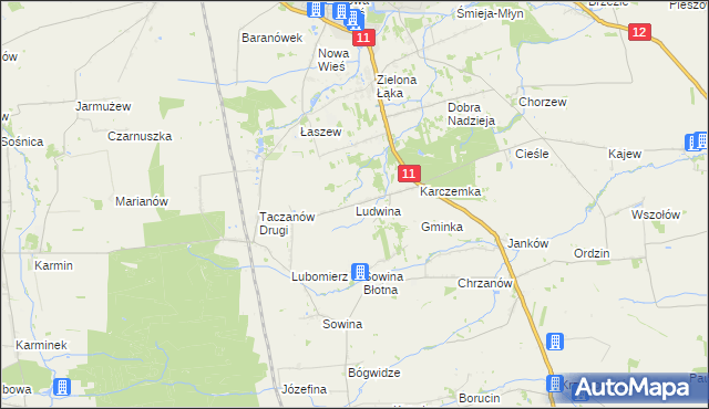 mapa Ludwina gmina Pleszew, Ludwina gmina Pleszew na mapie Targeo