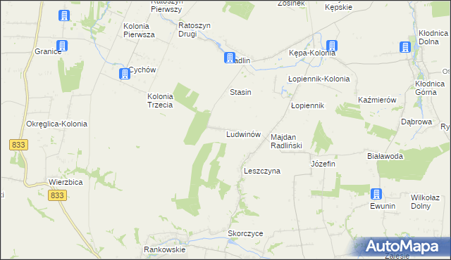 mapa Ludwinów gmina Borzechów, Ludwinów gmina Borzechów na mapie Targeo