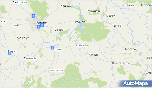 mapa Ludwinów gmina Żerków, Ludwinów gmina Żerków na mapie Targeo