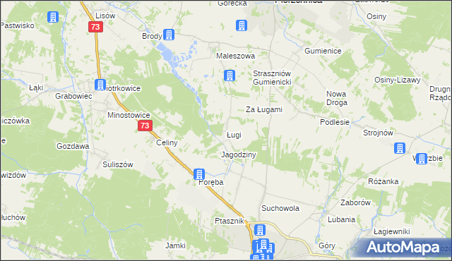 mapa Ługi gmina Chmielnik, Ługi gmina Chmielnik na mapie Targeo