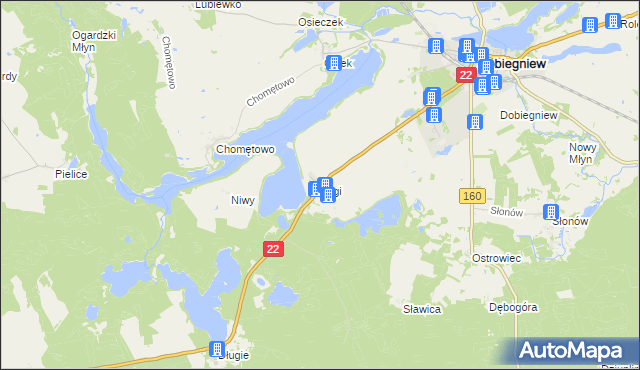 mapa Ługi gmina Dobiegniew, Ługi gmina Dobiegniew na mapie Targeo