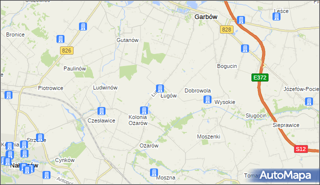 mapa Ługów gmina Jastków, Ługów gmina Jastków na mapie Targeo