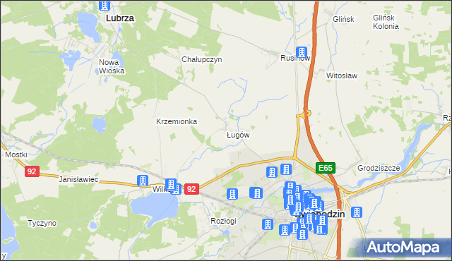 mapa Ługów gmina Świebodzin, Ługów gmina Świebodzin na mapie Targeo