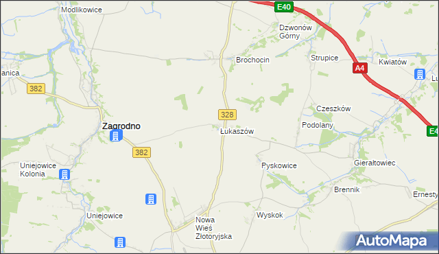 mapa Łukaszów gmina Zagrodno, Łukaszów gmina Zagrodno na mapie Targeo