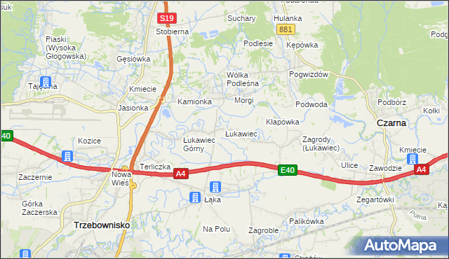 mapa Łukawiec gmina Trzebownisko, Łukawiec gmina Trzebownisko na mapie Targeo